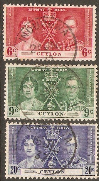 Ceylon 1937 Coronation Set. SG383-SG385.